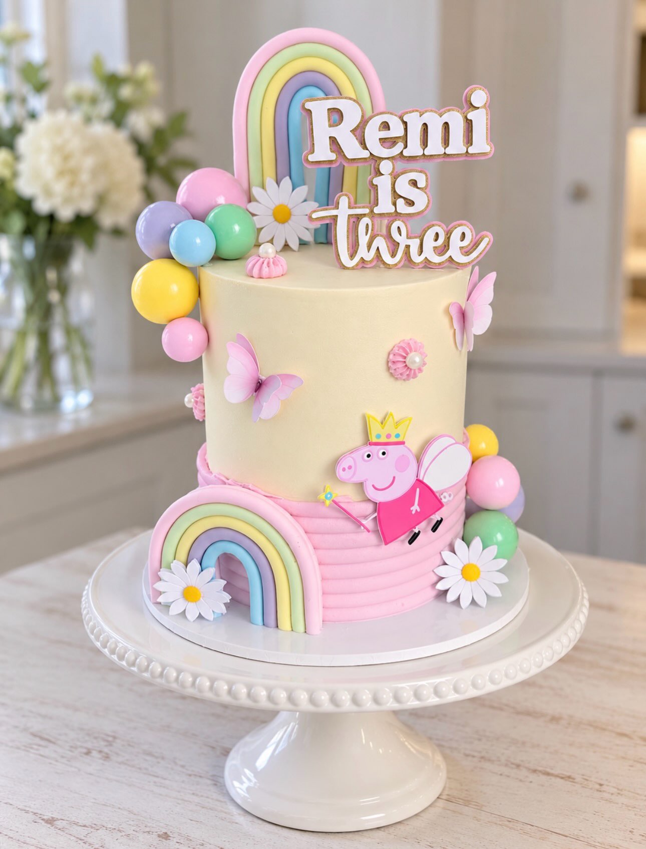 Rainbow Peppa Pig birthday cake